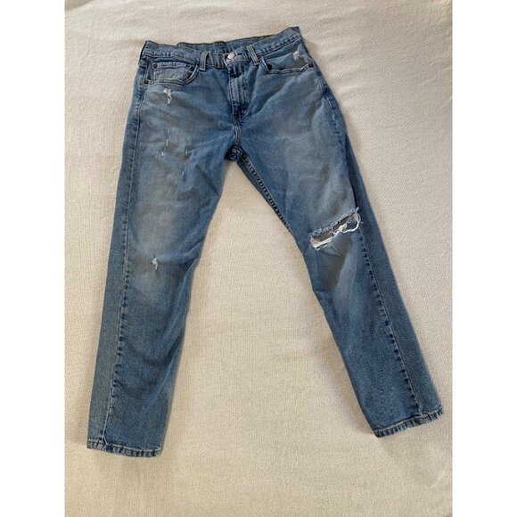 Levi's 512 Slim Taper Jeans Medium Wash Blue Denim Distressed Men's Size 32x29 - Picture 13 of 13